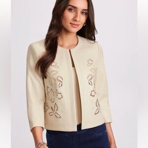 Laura Embroidered Vegan Leather Jacket Almond Cream